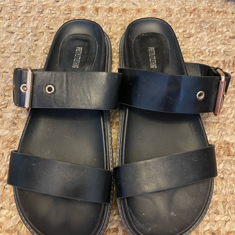 Black Slide Sandals with Buckle